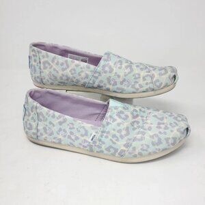 Toms Alpargata Slip on Loafer Sneakers Shoes Womens 5.5 Blue Leopard Canvas Flat